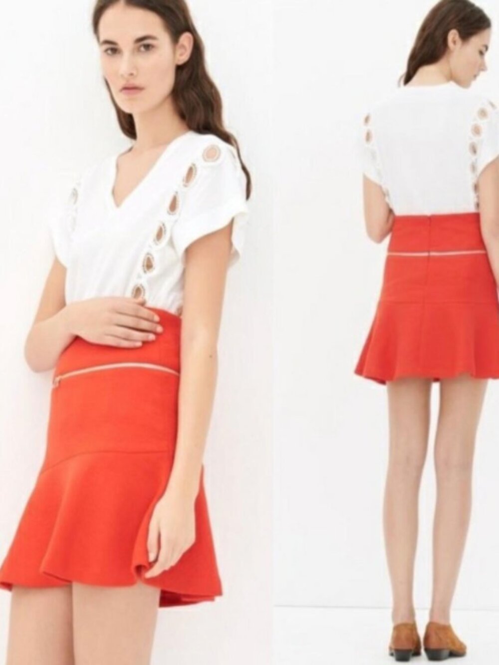 NEW Sandro Paris Joplin Jacquard Mini Skater Skirt Red 3 or US 6-8